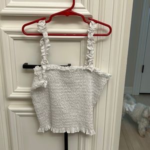 White ruffle tube top with straps